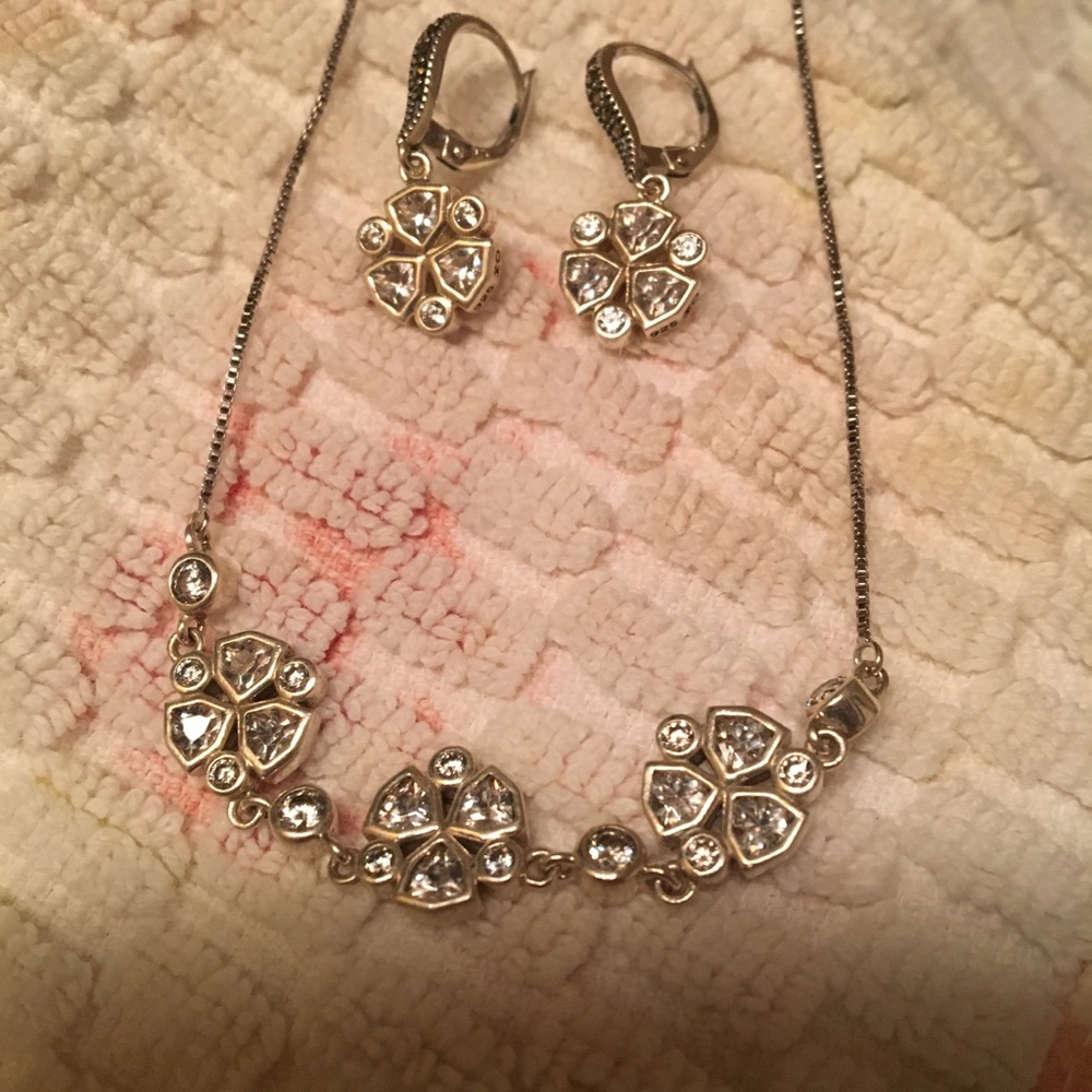 Sterling silver CZ flower necklace & earrings
